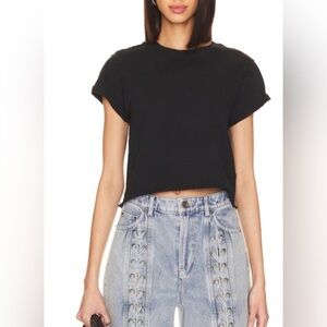 Free People High Neck Short Puff Sleeves Black Top M